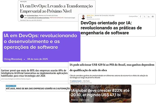 Manchetes sobre o uso de IA em DevOps
