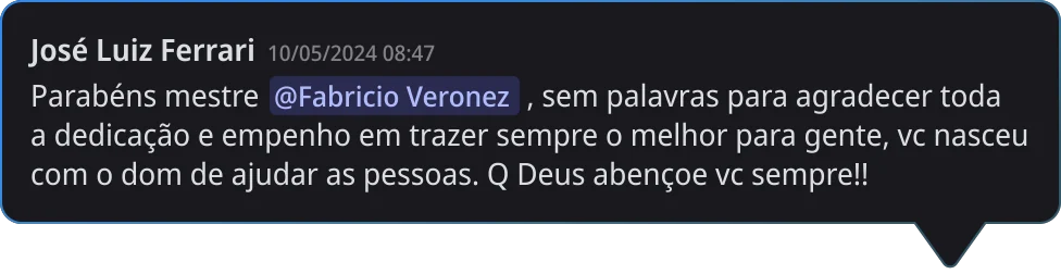 Comentário de aluno na plataforma do DevOps Pro