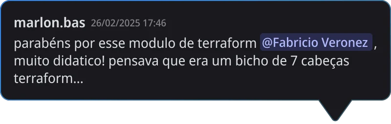 Comentário de aluno na plataforma do DevOps Pro